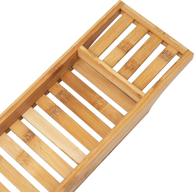 Mind Reader Bathtub Tray, Shower Organizer, Bathroom Accessory, Wood Tray, Rayon from Bamboo, 27.5" L x 5.75" Wx 1.75" H, Brown