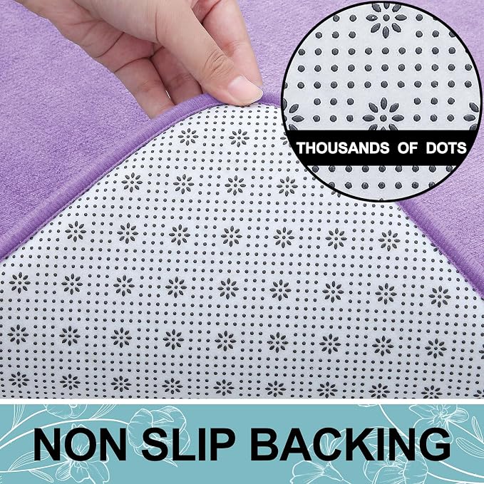Smiry Memory Foam Bath Mat 24x16, Extra Soft and Absorbent Bathroom Rugs | Purple, Quick Dry Machine Washable Non-Slip Bath Mat for Bathroom Floor, Shower and Tub