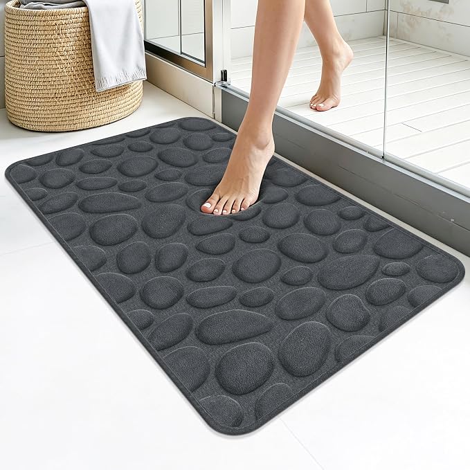 Stone Bath Mats, Non-Slip Memory Foam Bath Rugs, 20x32 Darkgray | TPR Rubber Backing,Ultra Soft,Highly Absorbent,Machine Washable,Quick Dry for Tub and Shower, Home Decor Accessories