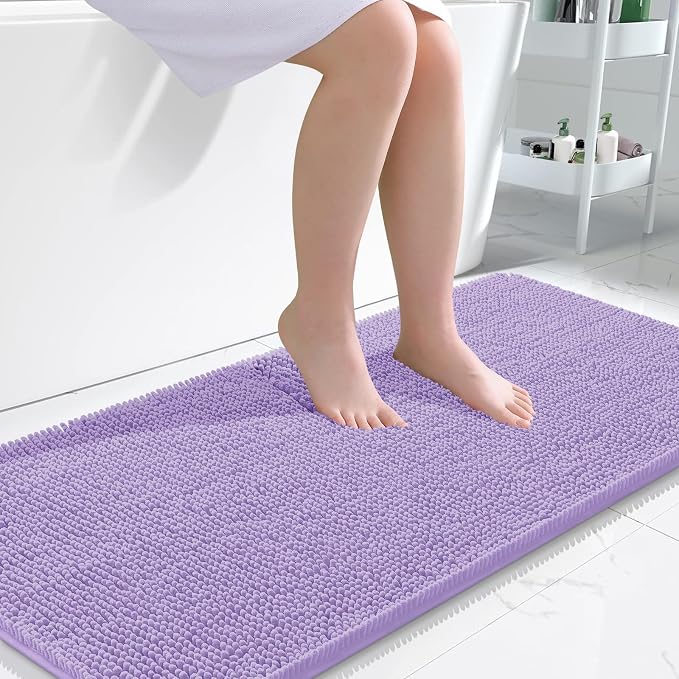 OLANLY Bathroom Runner Rugs 45x27, Extra Soft Absorbent Chenille Bath Rugs | Lavender, Quick-Drying Rubber Backing, Washable Long Bath Mat for Bathroom Floor, Tub and Shower, Home Decor Accessories