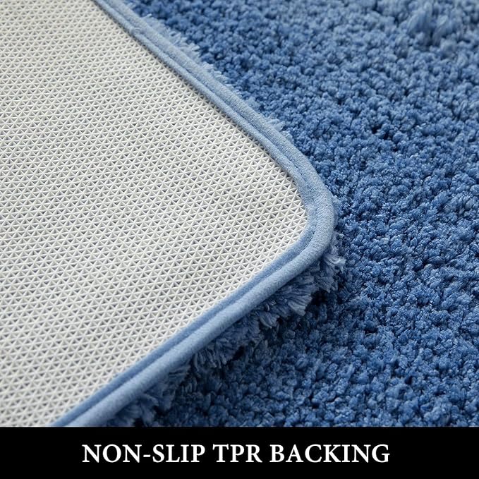 MIULEE Blue Soft Bathroom Rugs Set 2 Piece Soft Bath Mats 24x36 Inch | Soft Absorbent Microfiber Bath Rugs, Non Slip, Quick Dry, Fluffy Bath Rugs for Bathroom Floor Tub Showers, Machine Washable