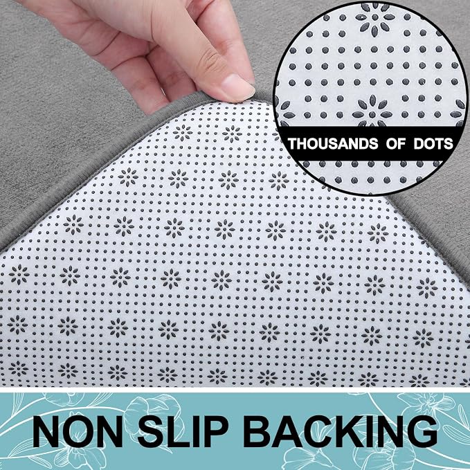 Smiry Memory Foam Bath Mat 47x17, Extra Soft and Absorbent Bathroom Rugs | Grey, Quick Dry Machine Washable Non-Slip Bath Mat for Bathroom Floor, Shower and Tub