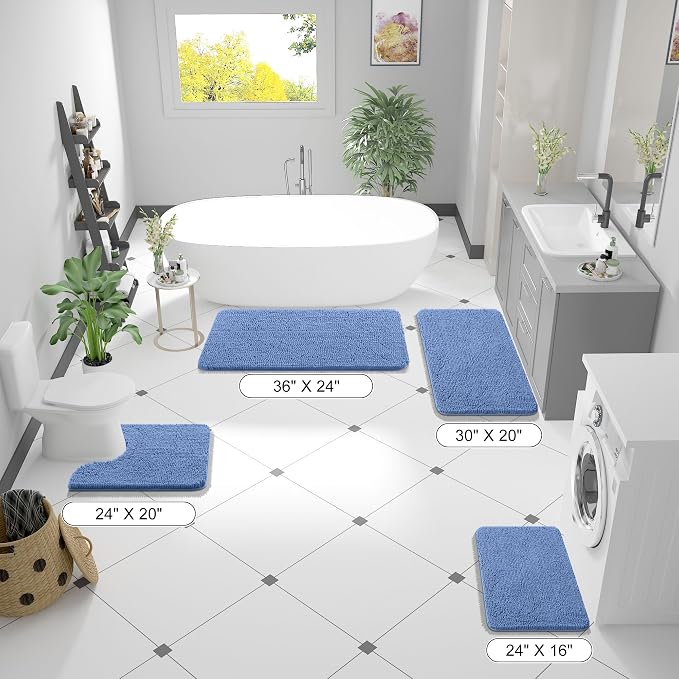OLANLY Bathroom Runner Rugs 47x24, Extra Soft Absorbent Chenille Bath Rugs | Cornflower Blue, Quick-Drying Rubber Backing, Machine Washable Long Bath Mat for Bathroom Floor, Tub and Shower, Home Decor