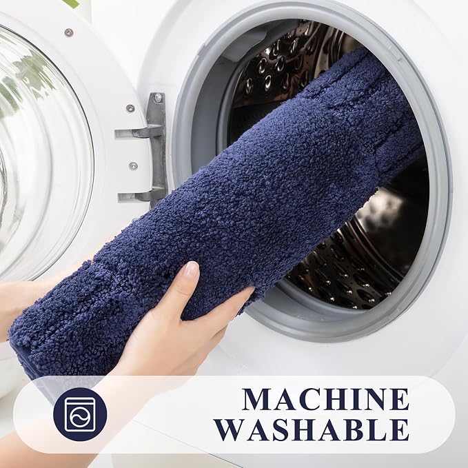Pauwer Bathroom Rugs Sets 3 Piece, Microfiber Bath Mat Set, Navy Blue | Non Slip Washable, Soft Plush, Extra Absorbent Bath Mats, U Shaped Contour Toilet Rug for Bathroom