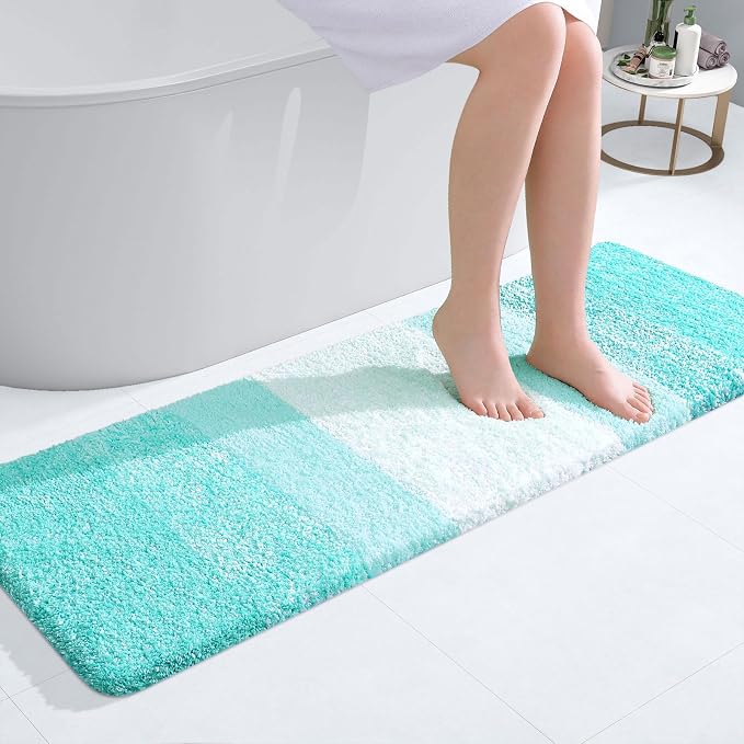 OLANLY Bathroom Runner Rug 47x17, Extra Soft Absorbent Microfiber Bath Rugs | Teal, Non-Slip Quick-Drying Rubber Backing, Machine Washable Long Bath Mat for Floor, Tub and Shower, Home Decor Accessories