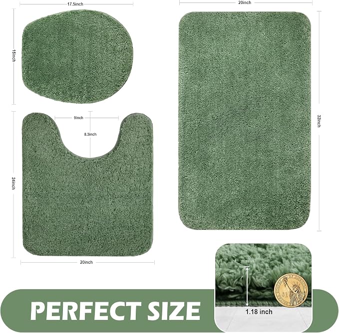 Bathroom Rugs Sets 3 Piece with Toilet Seat Cover 17.5"x 15" | Machine Washable Bath Rug Set with Tpr Non Slip Rubber Backing Solid Bath Mat Set for Luxury Bathroom Decoration