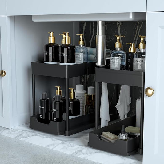 Under Sink Organizer -2 PACK|Pull Out Bathroom Organizer|2 Tier Slide Out Bathroom/Kitchen Organiers and Storage. (2 PACK Normal)