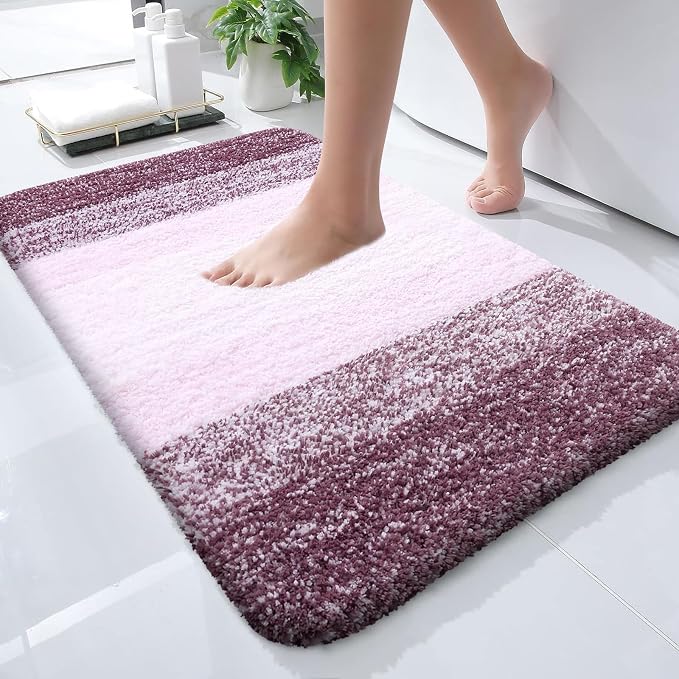 OLANLY Small Bathroom Rugs 24x16, Extra Soft Absorbent Microfiber Bath Rugs | Mauve, Non-Slip Quick-Drying Rubber Backing, Washable Plush Bath Mat for Floor, Tub and Shower, Home Decor Accessories