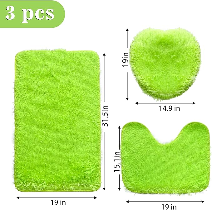 Green Bathroom Rugs Sets 3Piece Bath Mat Solid Bath Rug Floor Mats Washable Shower Rug with U-Shaped Contour Rug Toilet Lid Cover