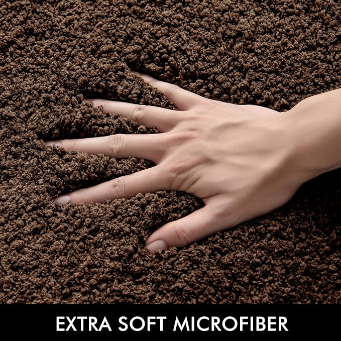 MIULEE Brown Soft Bathroom Rugs Set 2 Piece Soft Bath Mats 20x30 Inch | Soft Absorbent Microfiber Bath Rugs, Non Slip, Quick Dry, Fluffy Bath Rugs for Bathroom Floor Tub Showers, Machine Washable