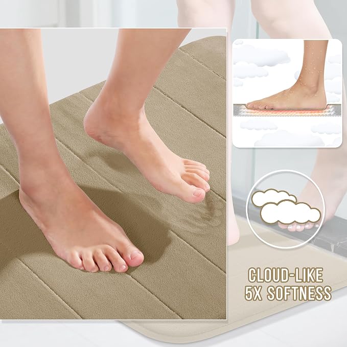 Yimobra Large Bath Mat Set 2 Piece- Super Soft Absorbent Quick Dry Memory Foam Bathroom Rugs, Machine Washable Non Slip Floor Carpet for Tub Shower & Double Vanity (17x24 & 44x24, Pale Khaki)