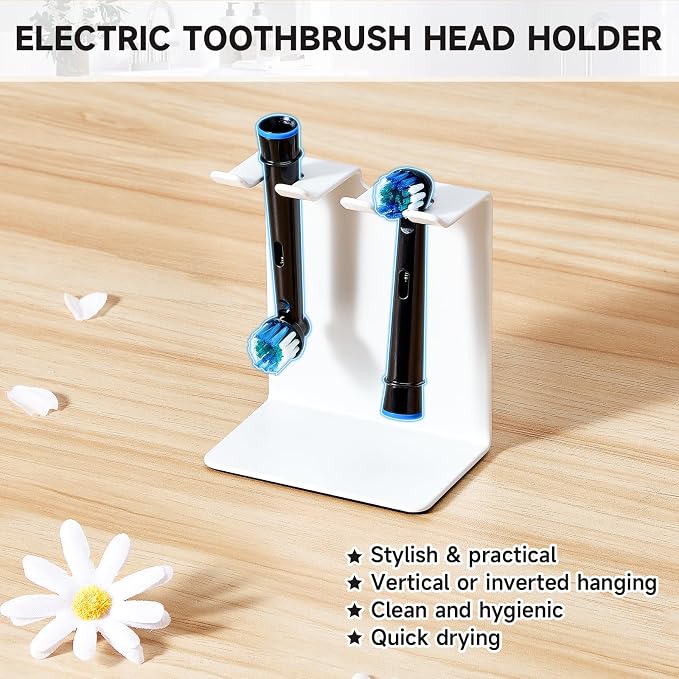 Electric Toothbrush Head Holder, Oukimly Toothbrush Holder Wall Mounted or Desktop, Metal Tooth Brush Holder, Shower Brush Head Holder, Electric Toothbrush Holder for Bathroom (White, Small)