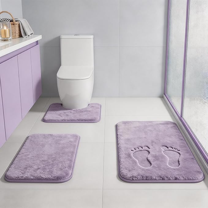 RUN HELIX Bathroom Rugs Sets 3 Piece, Soft Absorbent Memory Foam Bath Mats Set, Dry Fast Bath Mat, Machine Washable Bath Rug Set for Bathroom （Lilac）