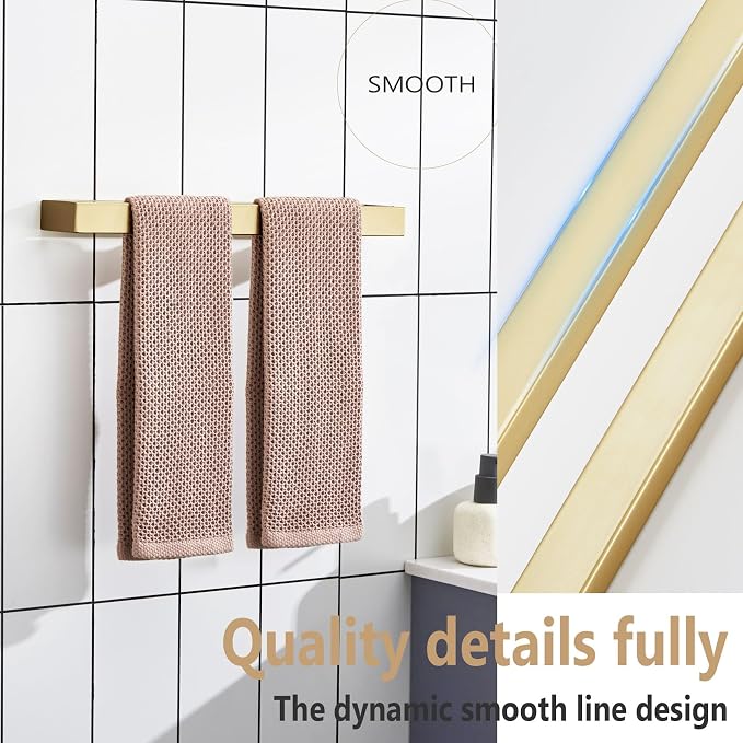 KOKOSIRI Towel Bar Brushed Gold Bath Towel Holder 16 Inch Kitchen Towel Hanger Rack Stainless Steel Bathroom Hardware Wall Mounted, 1 Pack B4008BG-L16