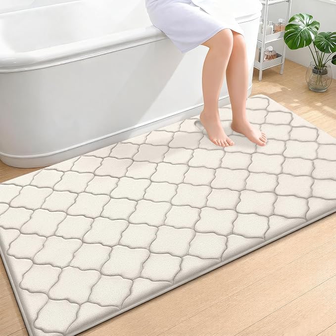 OLANLY Memory Foam Bath Mat Rug 59x34, Ultra Soft Bathroom Rugs, Ivory | Thick Absorbent Carpet, Non-Slip Backing, Machine Washable, for Bathroom Floor, Tub, Shower and Home Decor Accessories