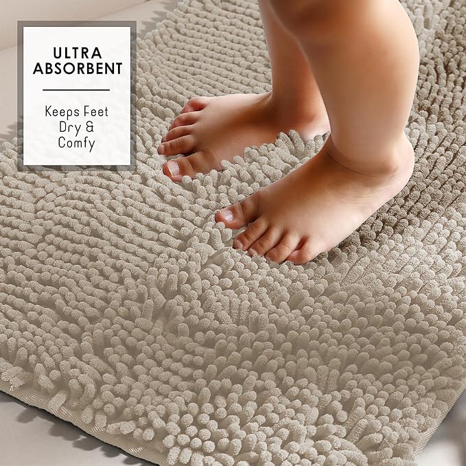 Hearth & Harbor Bathroom Rugs, Chenille Bath Mat - Machine Washable Bath Mats for Bathroom Non-Slip Backing Rubber, Quick Dry Bathroom Mat