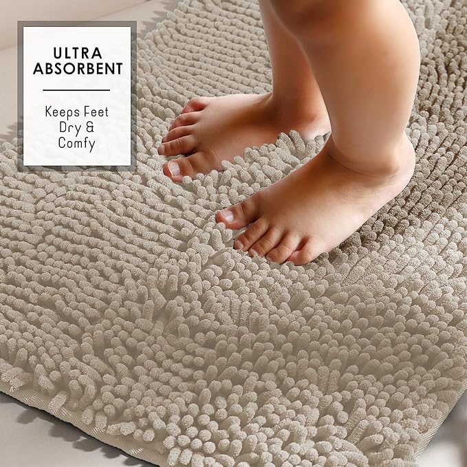 Hearth & Harbor Bathroom Rugs, Chenille Bath Mat - Machine Washable Bath Mats for Bathroom Non-Slip Backing Rubber, Quick Dry Bathroom Mat