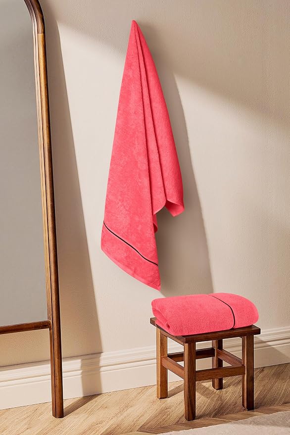 MyOwn Cotton 2 Pack Oversized Bath Towel Set 28x55 inches, Large Bath Towels, Ultra Absorbant Compact Quickdry & Lightweight Towel, Ideal for Gym Travel Camp Pool - Coral Orange
