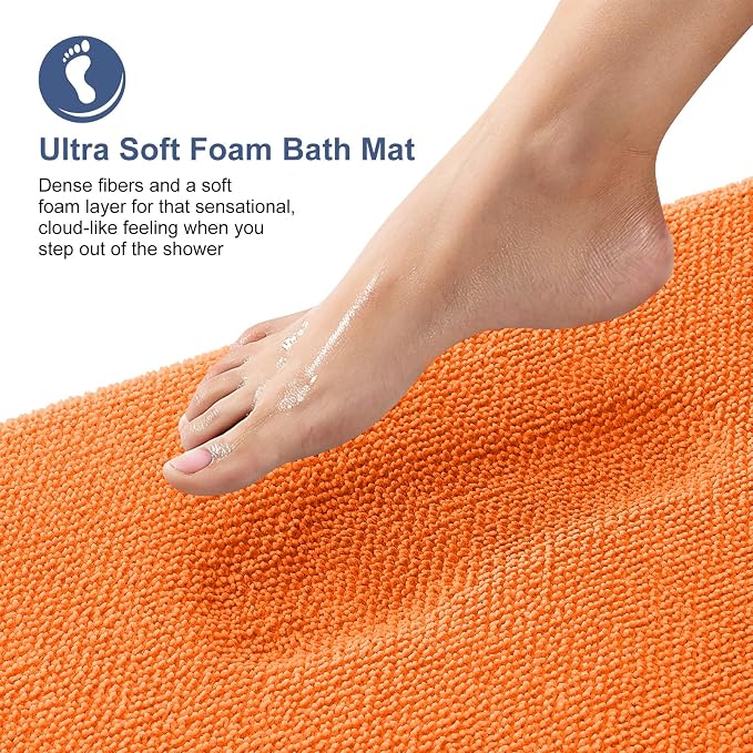 OLANLY Memory Foam Bathroom Runner Rugs 44x24, Absorbent Long Mat, Orange | Soft Quick Dry Bath Rugs, Non-Slip Carpet, Machine Washable Mat for Bathroom Floor, Tub and Shower, Home Decor Accessories