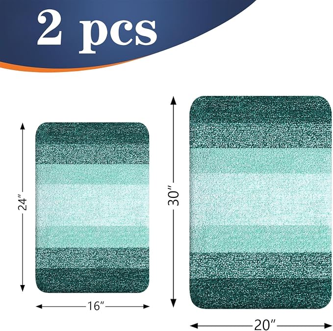 OLANLY Micorfiber Bathroom Rug Set 2 Piece, 30"x20"+24"x16" | Blackish Green, Soft Absorbent Bath Rug Set, Non-Slip, Machine Wash Dry, Plush Shaggy Bath Mats for Bathroom