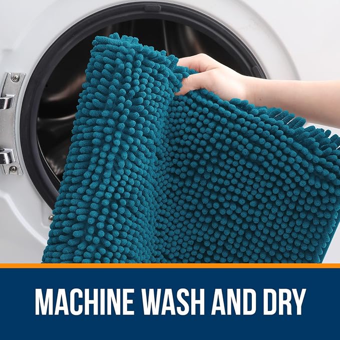OLANLY Large Bathroom Rugs 44x32, Extra Soft Absorbent Chenille Bath Rugs | Peacock Blue, Quick-Drying Rubber Backing, Washable Bath Mat for Bathroom Floor, Tub and Shower, Home Decor Accessories