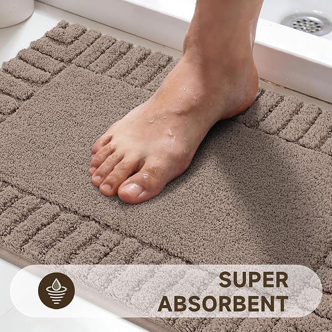 Pauwer Bathroom Rugs Set 5 Piece, Microfiber Bath Mat Set, Coffee | Non Slip Washable Bath Mat with U Shaped Toilet Rug, Plush Absorbent Shower Rug, Toilet Lid Cover, Quick Dry Floor Carpet