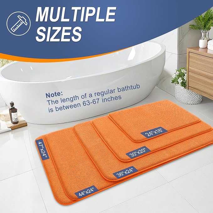 OLANLY Memory Foam Bathroom Runner Rugs 44x24, Absorbent Long Mat, Orange | Soft Quick Dry Bath Rugs, Non-Slip Carpet, Machine Washable Mat for Bathroom Floor, Tub and Shower, Home Decor Accessories