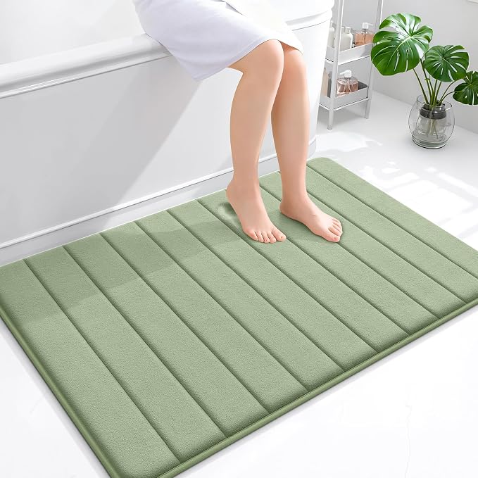 OLANLY Memory Foam Large Bath Mat 44x32, Super Soft Absorbent Bathroom Rugs | Sage Green, Quick Dry Bath Rug, Machine Washable Shower Floor Mats, Bathmat Carpet for Bathroom Floor, Tub and Shower