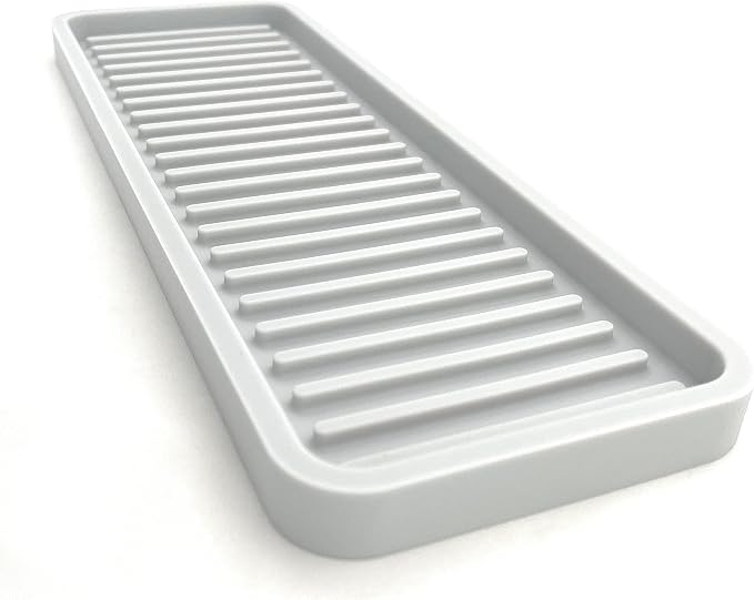 Silicone Sink and Surface Organizer Tray, Sponge Holder, Vanity Tray, Heat Safe, Dishwasher Safe, for Bathroom and Kitchen Organization (Light Grey, 12"x4")