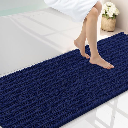Smiry Bathroom Rugs 70X24, Extra Soft Rubber Backing Chenille Bath Mats | Navy Blue Machine Washable Non Slip Quick Dry Bath Mats for Bathroom Floor, Tub, Shower, Home Decor Accessories