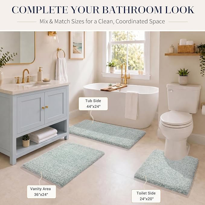 Yimobra Bath Rugs for Bathroom 32X20, Ultra Soft and Water Absorbent Bath Mats, Non Slip Plush Shower Mat, Microfiber Thick Matts for Bathroom Floor/Tub, Machine Washable, Sky Light Blue and White
