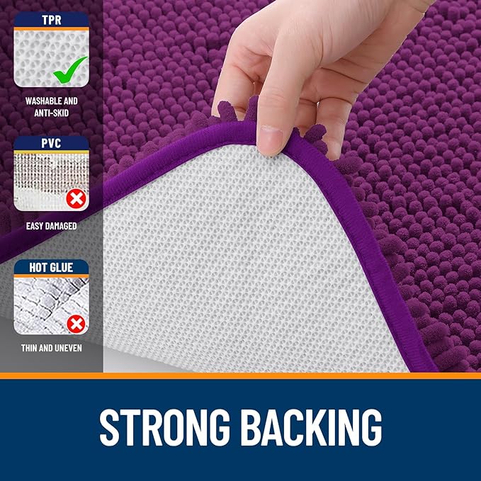 OLANLY Bathroom Rugs 35x24, Extra Soft Absorbent Chenille Bath Rugs | Purple, Quick-Drying Rubber Backing, Machine Washable Bath Mat for Bathroom Floor, Tub and Shower, Home Decor Accessories