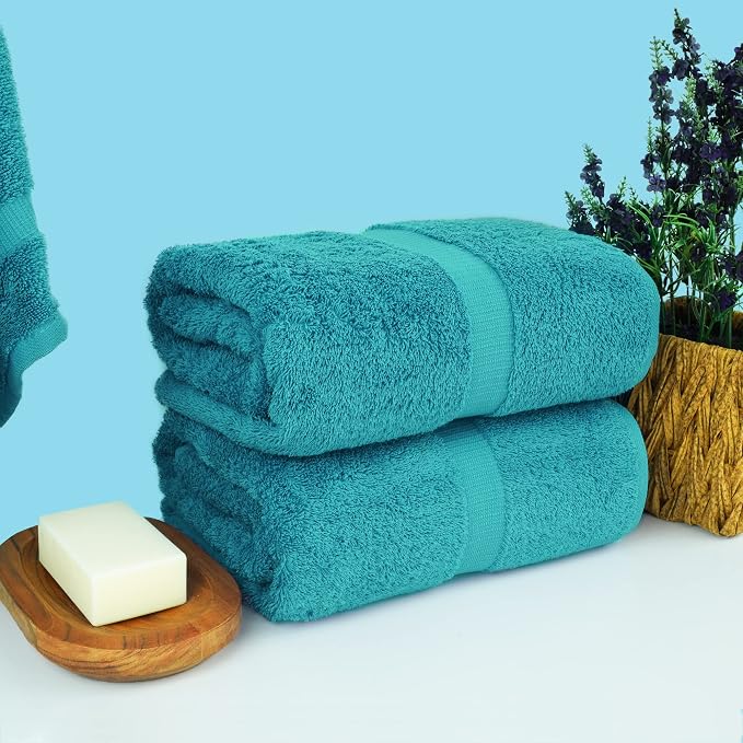 Chakir Turkish Linens 100% Cotton 2-Pack Bath Sheets 35x70, Aqua | 100% cotton bath sheets, 35x70 oversized, OEKO-TEX certified, soft plush and absorbent
