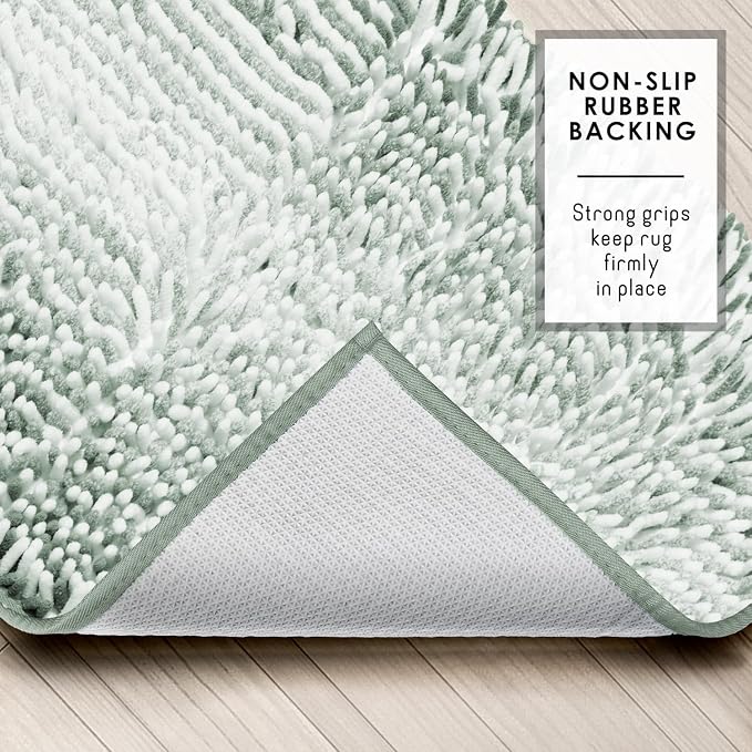 Hearth & Harbor Bathroom Rugs, Chenille Bath Mat - Machine Washable Bath Mats for Bathroom Non-Slip Backing Rubber, Quick Dry Bathroom Mat, 26 x 44 - Ombre Green