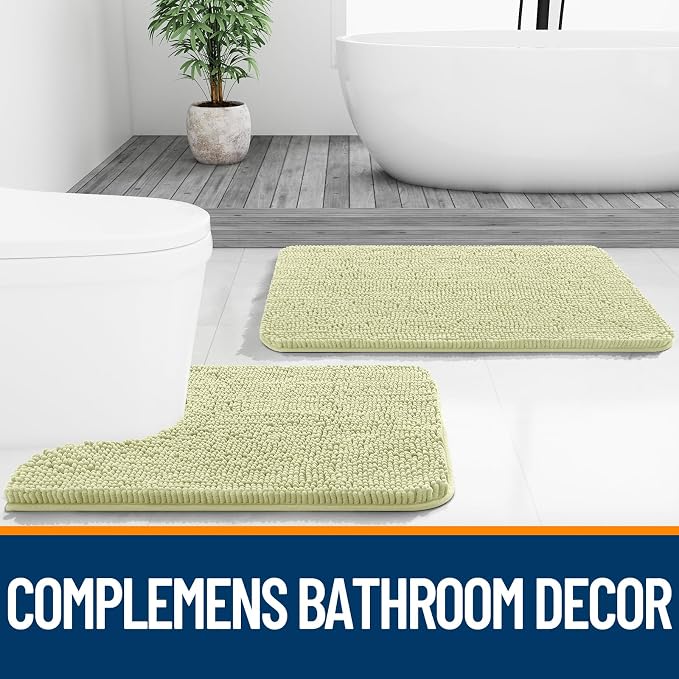 OLANLY Chenille Bathroom Rugs Mats Sets 2 Piece, 30"x20"+24"x20", Vanilla | Soft Absorbent Bath Mat and U-Shaped Contour Toilet Rug Set, Quick Dry, Machine Washable Bath Carpet, Home Decor Accessories