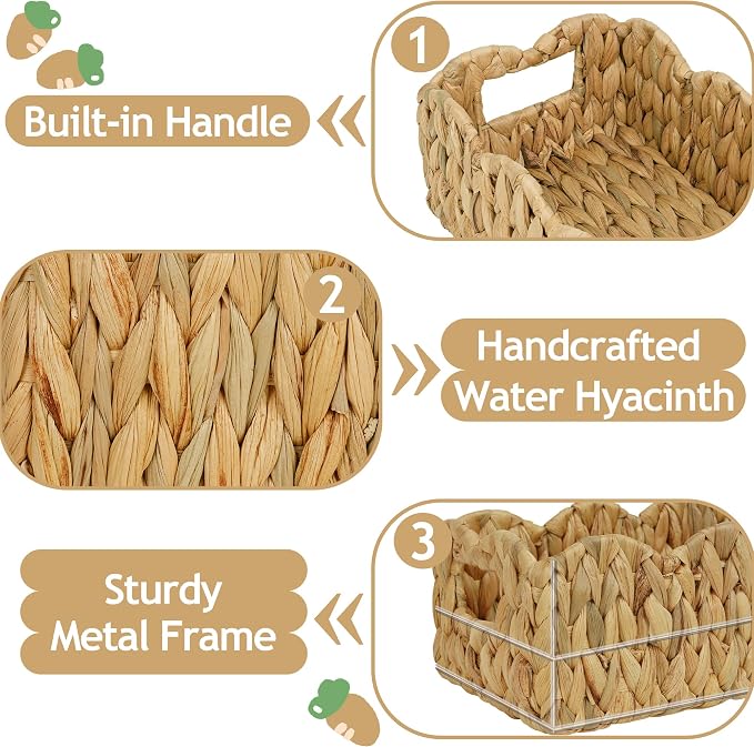 efluky Toilet Paper Basket, Scalloped Basket 2-Pack, Bathroom Decor Back of Toilet Basket, Wicker Natural Water Hyacinth Bathroom Basket for Organizing Countertop,Shelves,Bedroom
