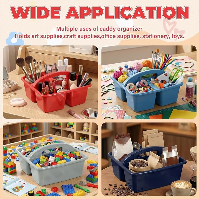 Kathfly 12 Pack Classroom Caddy Organizer with Handle, Plastic Art Craft Cleaning Caddy Bulk, Small Multipurpose Supply Organization Storage Basket for Table Desk Office Pencil Teacher (Blue Red)