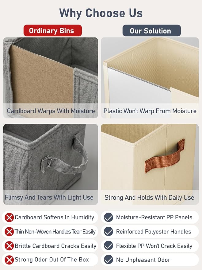 8 Pack Large Closet Storage Baskets Bins for Shelves, Collapsible Fabric Closet Organizers and Storage with Polyester Handles, Decorative Baskets for Organizing Clothes, Towels, Linen Closet 14"x10"
