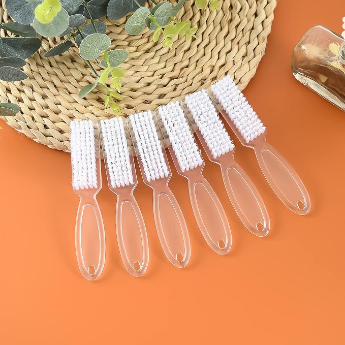 Nail Brush Fingernail Cleaner, ZUFUGHJK 6 Pack fingernail cleaning brush Fingernail Scrub Nail Brushes with Handle Grip Hand Pedicure Scrubbing kit for Nails and Toes,Clear