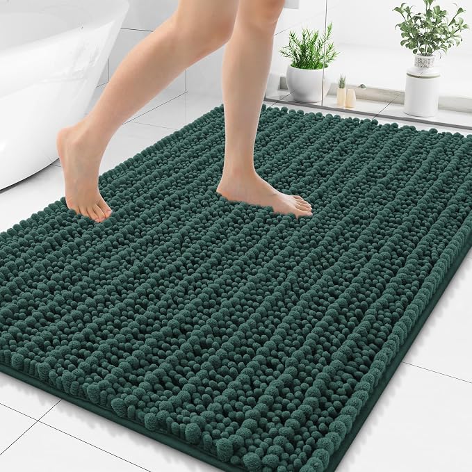 Smiry Bathroom Rugs 48X32, Extra Soft Rubber Backing Chenille Bath Mats | Green Machine Washable Non Slip Quick Dry Bath Mats for Bathroom Floor, Tub, Shower, Home Decor Accessories