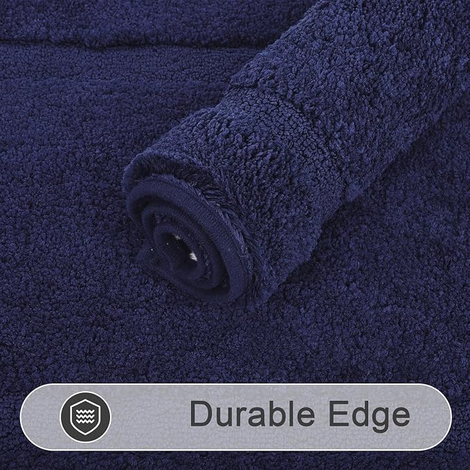 SHACOS Microfiber Bathroom Rugs Set of 3 with Toilet Lid Cover | Non Slip Washable Bath Mat Absorbent Bathroom Carpet 16"x24"+U Shape Toilet Rug 20"x24"+Toilet Lid Cover 19"x21", Navy Blue