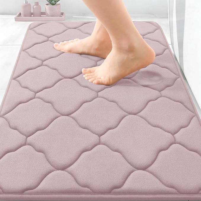 OLANLY Memory Foam Bath Mat Rug 30X20, Ultra Soft Bathroom Rugs, Dusty Rose | Thick Absorbent Carpet, Non-Slip Backing, Machine Washable, for Bathroom Floor, Tub, Shower and Home Decor Accessories