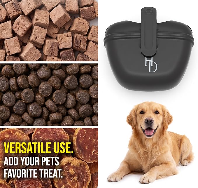 Hampton Distribution Silicone Dog Treat Pouch, Black, BPA Free Pet Treat Pouch for Pet Training with Magnetic Closure, Waist Clip & Portable Design