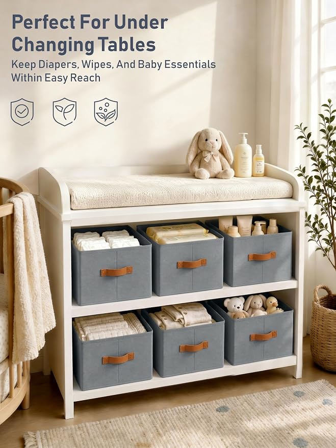 8 Pack Large Closet Storage Baskets Bins for Shelves, Collapsible Fabric Closet Organizers and Storage with Polyester Handles, Decorative Baskets for Organizing Clothes, Towels, Linen Closet 14"x10"