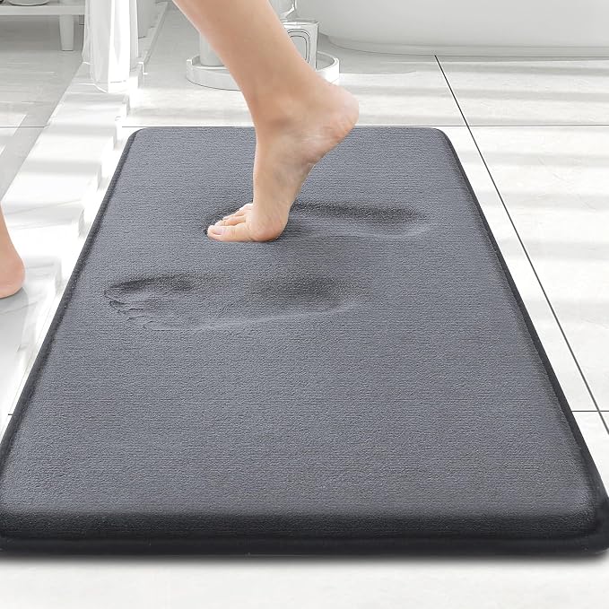 Smiry Memory Foam Bath Mat 24x16, Extra Soft and Absorbent Bathroom Rugs | Dark Grey, Quick Dry Machine Washable Non-Slip Bath Mat for Bathroom Floor, Shower and Tub