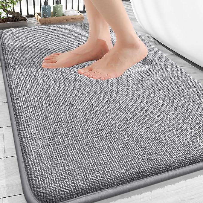 OLANLY Thick Memory Foam Bathroom Rugs 30x18, Soft Absorbent Bath Mat, Grey | Quick Dry Bath Rugs, Non-Slip Carpet, Machine Washable Mats for Bathroom Floor, Tub and Shower, Home Decor Accessories