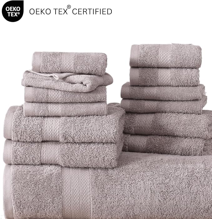 LANE LINEN Bath Towel Set 100% Cotton 18 Piece Soft Absorbent - Platinum | Cotton Towel Set - Densely Woven & Soft, Easy-Care, Coordinated Colors, OEKO-TEX Certified, Ring-Spun Durability