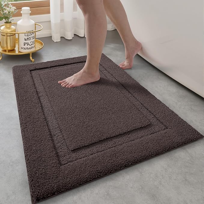 LUMI Ultra Soft Bathroom Rugs Absorbent, Non Slip Bath Mat 17x30, Brown | Machine Washable with Rubber Backing, Quick Dry, Premium Microfiber Plush Carpet for Bathtub and Shower Floor