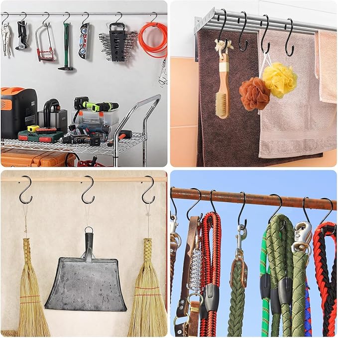 6 Pack 4.7 Inches Extra Large S Shape Hooks Heavy-Duty Metal Hanging Hooks Apply Kitchenware Bathroom Utensils Plants Towels Gardening Multiple uses Tools(Black)