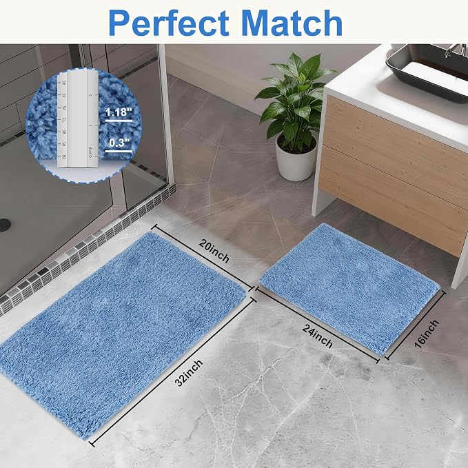 Bathroom Rugs Sets 2 Piece Non Slip Washable Bath Mat Set | Soft Absorbent bathroom mat set Microfiber bathroom floor mat Rubber Backed bath rug set for Floor, Tub and Shower